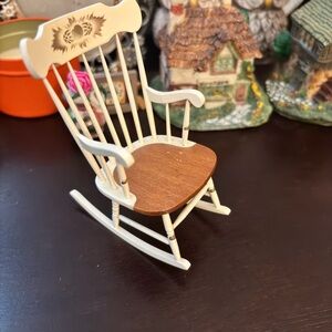 Miniature Vintage White and Brown Rocking Chair